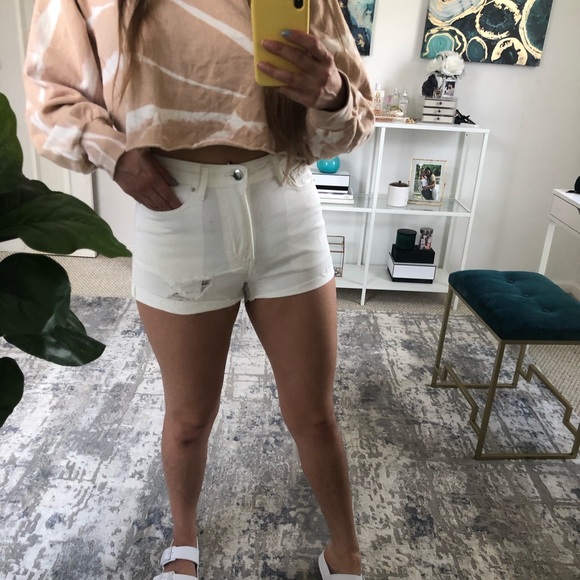 H&M Pants - H&M White Denim Distress High Waisted Shorts